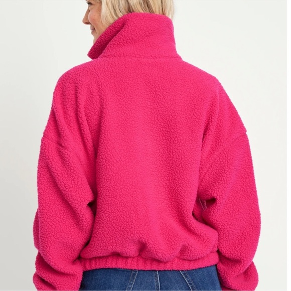 NWT OLD NAVY Oversized Full-Zip Sherpa Pullover Color: Berry Fine SIZE SMALL - Picture 2 of 5